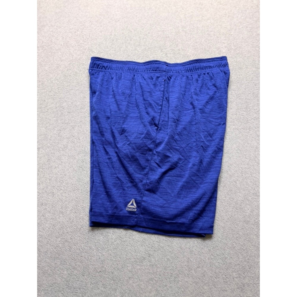 Reebok Mens Athletic Training Shorts Blue Heathered Elastic Waist Delta Logo XL